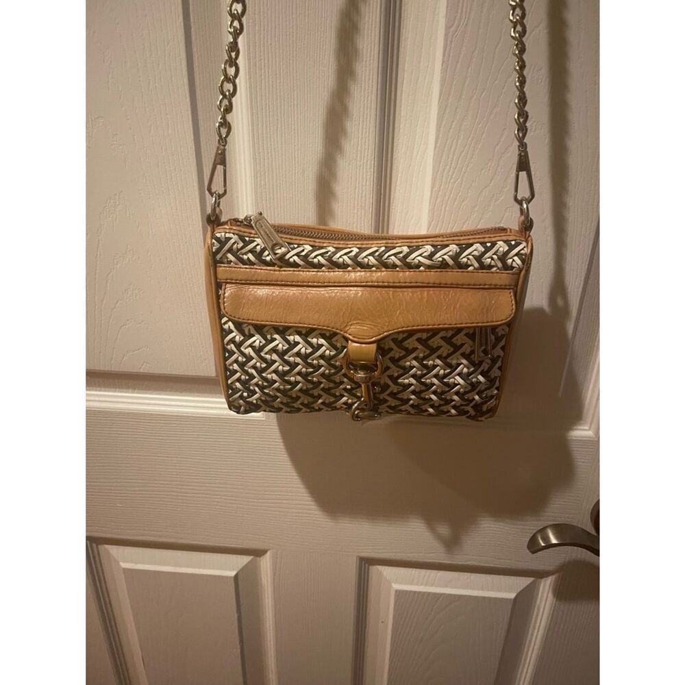 Rebecca Minkoff leather Woven Pattern Crossbody Bag in Tan and Blacki& white